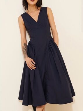 Glamorous Navy V-Neck Drop Basque Waist Midi Dress